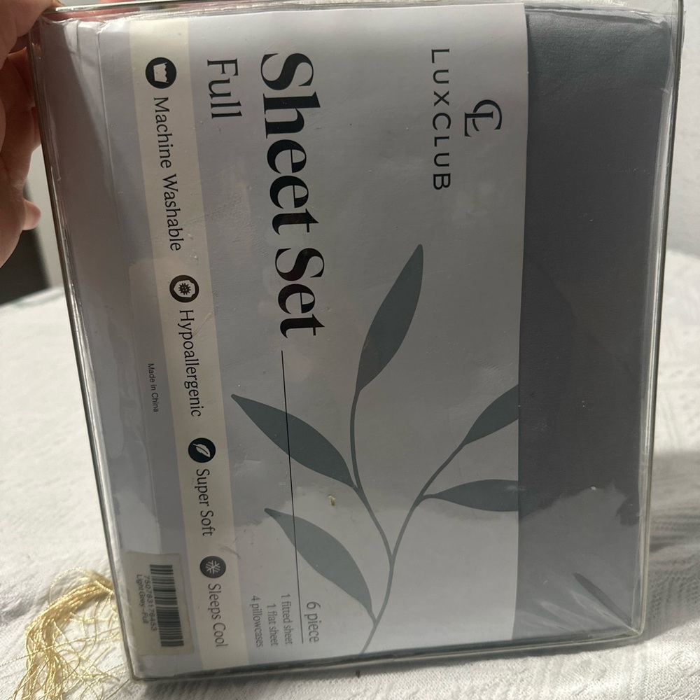 LuxClub 6 piece Full Sheet Set in Gray